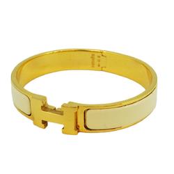 Hermes Bangle Click Clack PM GP Plated Gold White Women's