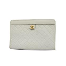 Chanel Clutch Bag Matelasse Lambskin White Women's