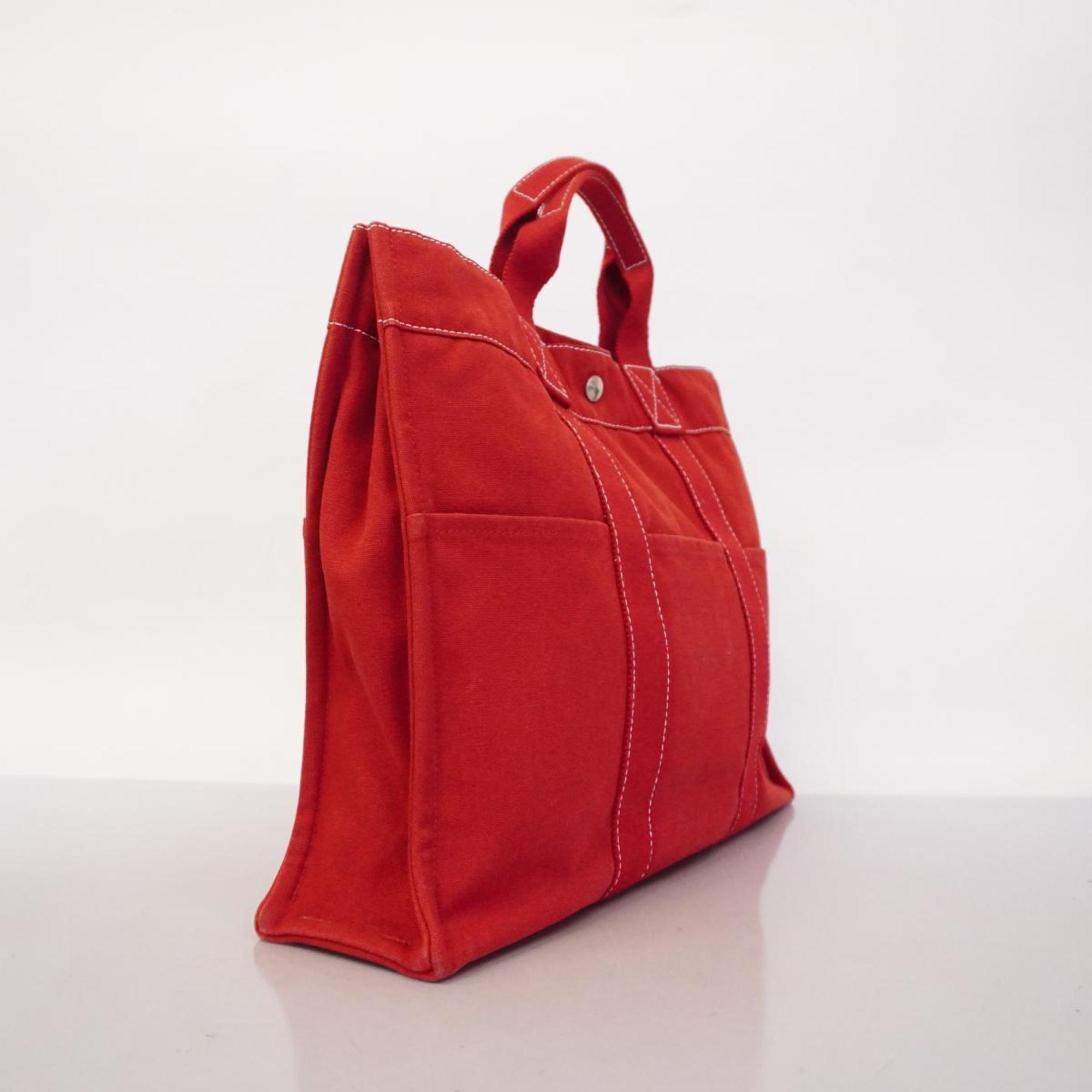 Hermes Tote Bag Deauville MM Canvas Red Women's