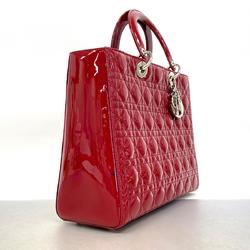 Christian Dior Handbag Cannage Lady Enamel Red Women's