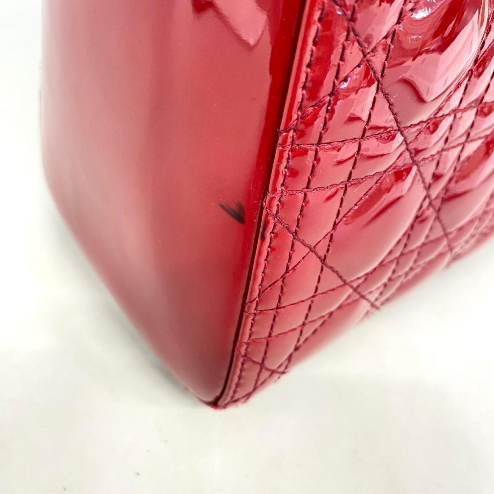 Christian Dior Handbag Cannage Lady Enamel Red Women's