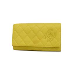 Chanel Long Wallet Matelasse Caviar Skin Yellow Women's