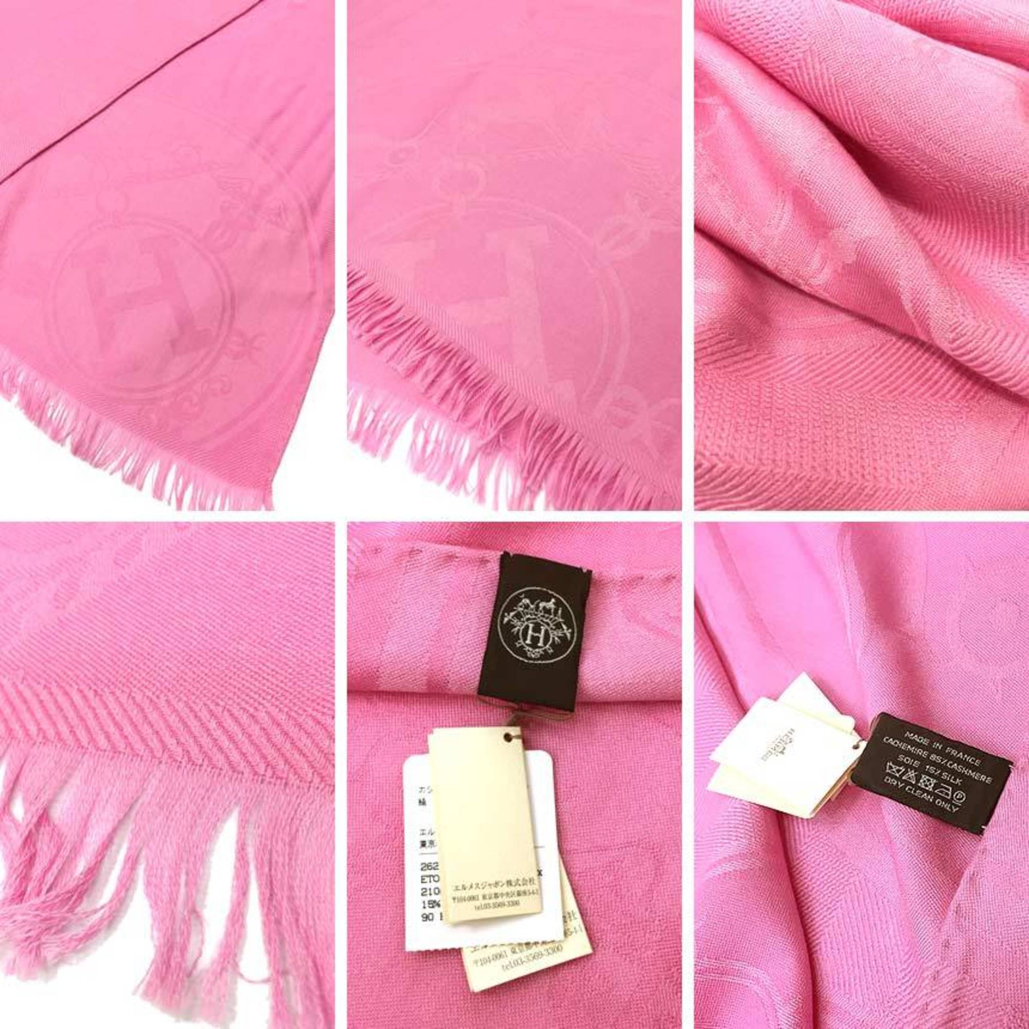 HERMES Scarf ETOLE NEW LIBRIS 262494S 90 Large Shawl Cashmere Silk H Carriage Pink ROSE BONBON