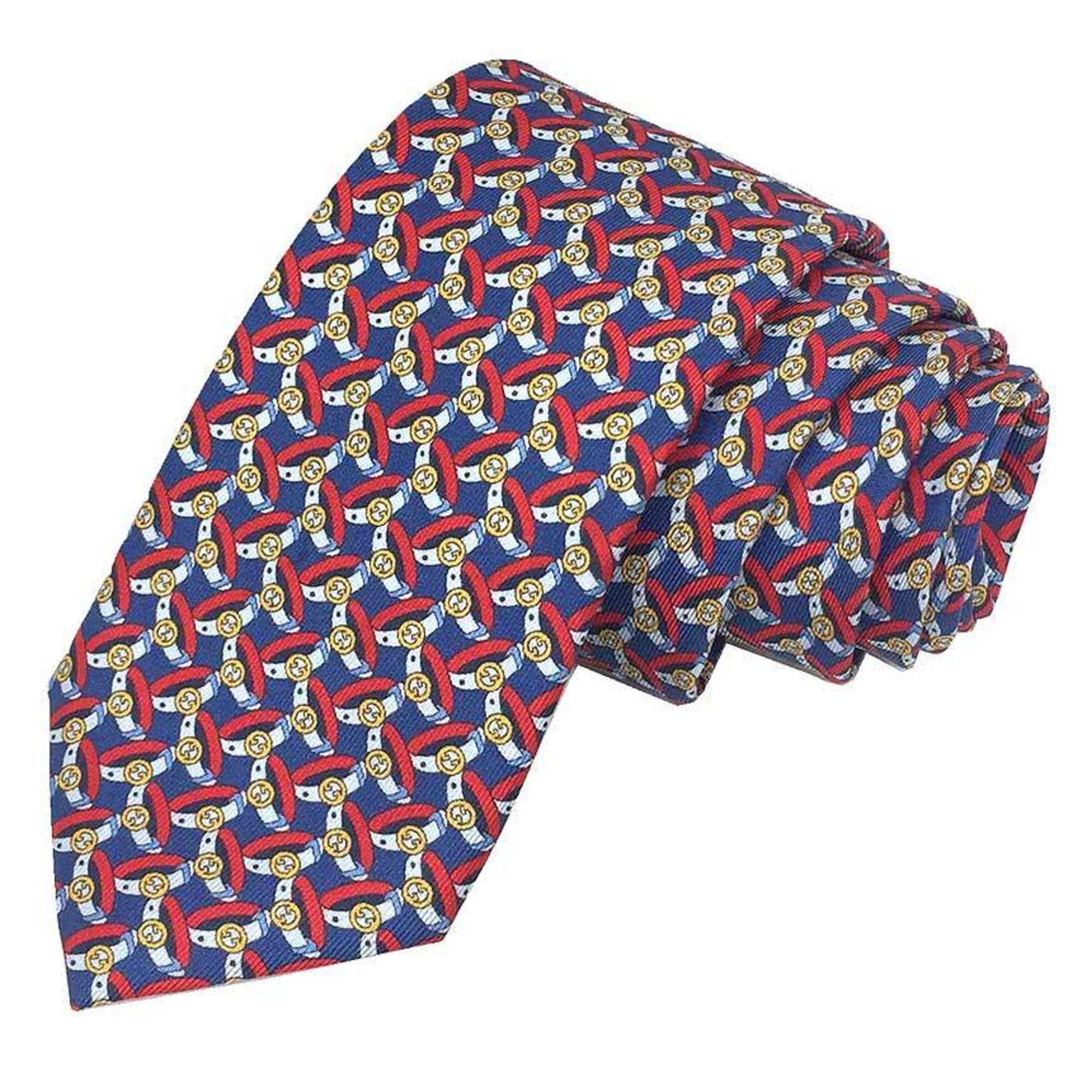 GUCCI Gucci tie belt pattern silk blue x red men's