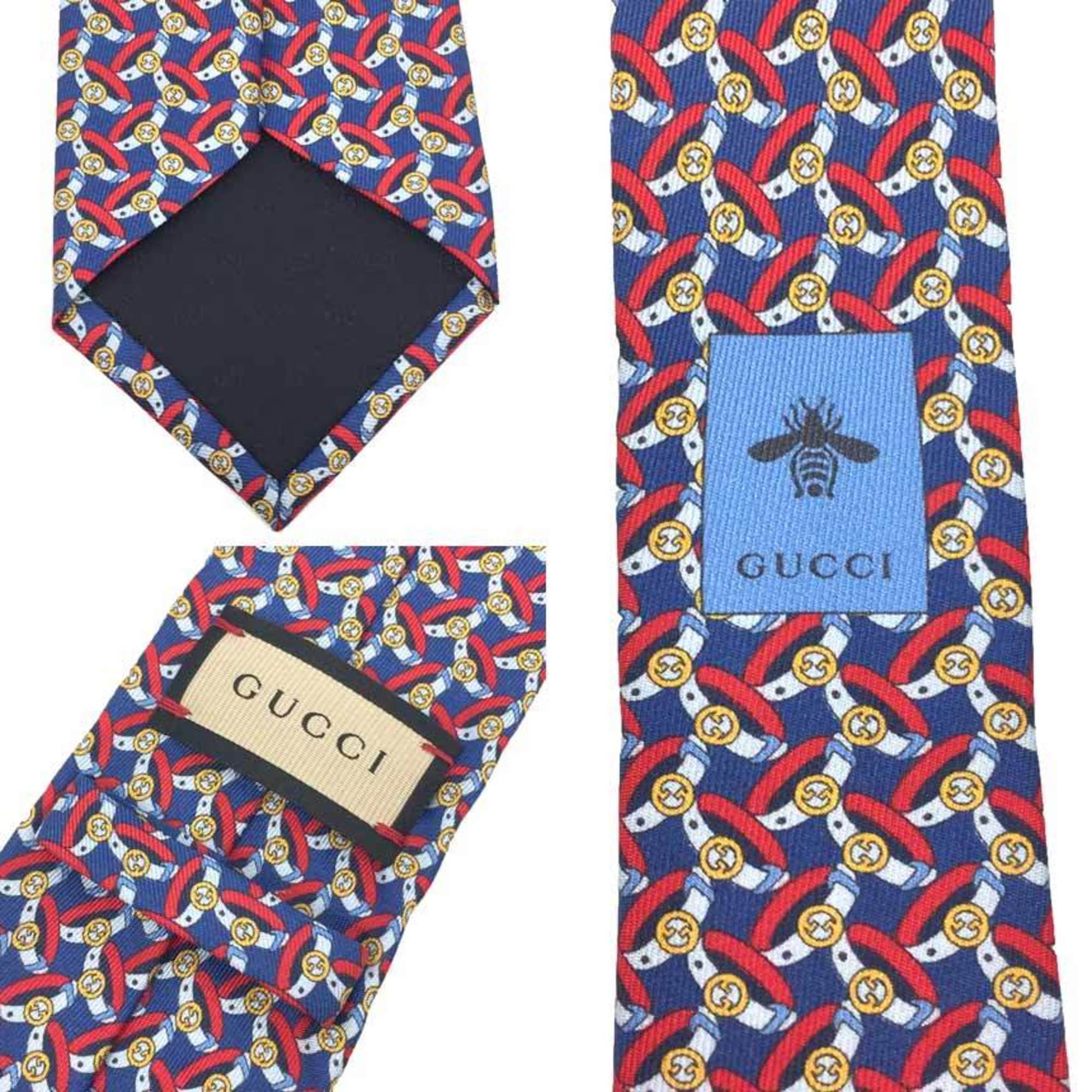 GUCCI Gucci tie belt pattern silk blue x red men's