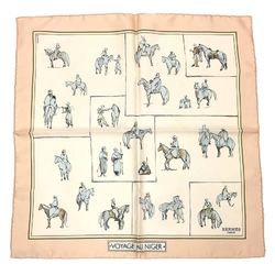 HERMES Hermes Carre 45 Scarf Muffler VOYAGE AU NIGER Voyage to Niger 100% Silk Pink Beige