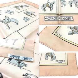 HERMES Hermes Carre 45 Scarf Muffler VOYAGE AU NIGER Voyage to Niger 100% Silk Pink Beige