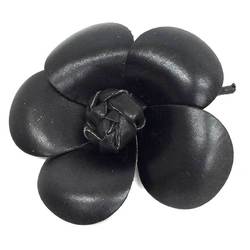 CHANEL Camellia Corsage Brooch Black Leather Chanel Women's