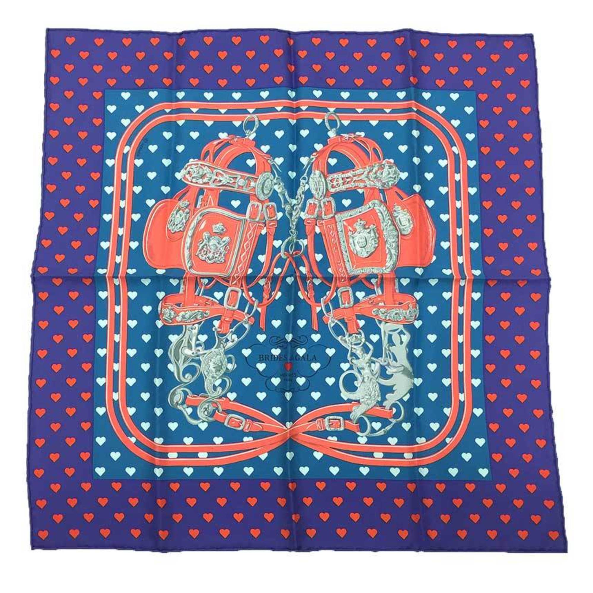 HERMES Hermes Carré 45 Scarf Muffler Brides de Gala Love Purple x Blue 100% Silk