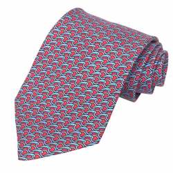 Hermes HERMES tie, stirrup pattern, harness pink, red x light blue, men's