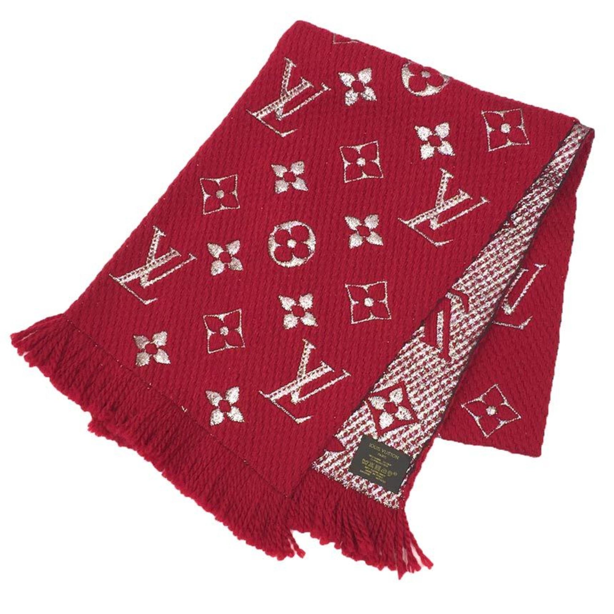 LOUIS VUITTON Louis Vuitton Echarpe Mania Shine Scarf M75832 Rouge Red Monogram Wool x Silk