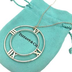 Tiffany & Co. ATLAS Medallion Pendant Necklace Extra Large W Circle Round Silver 925
