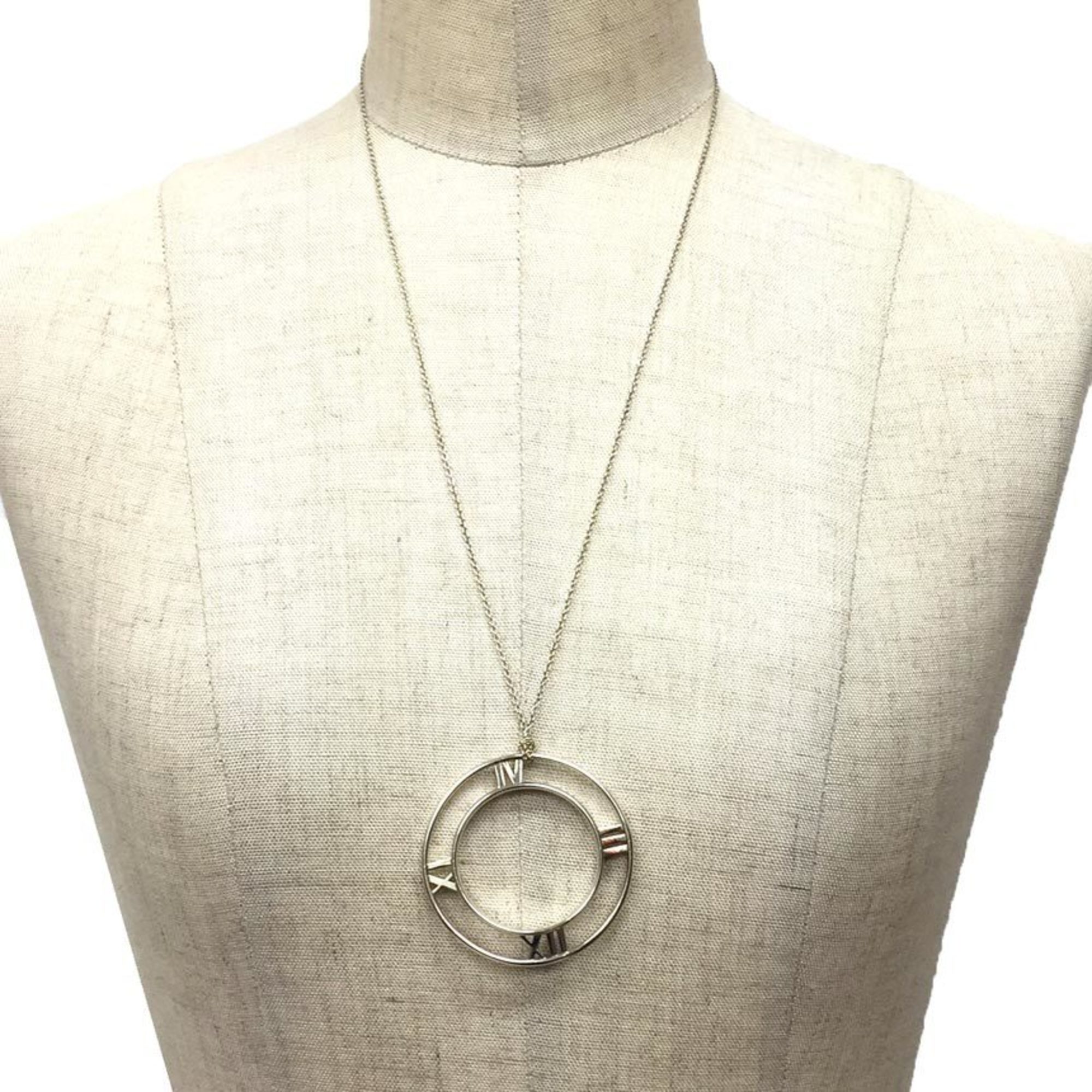 Tiffany & Co. ATLAS Medallion Pendant Necklace Extra Large W Circle Round Silver 925