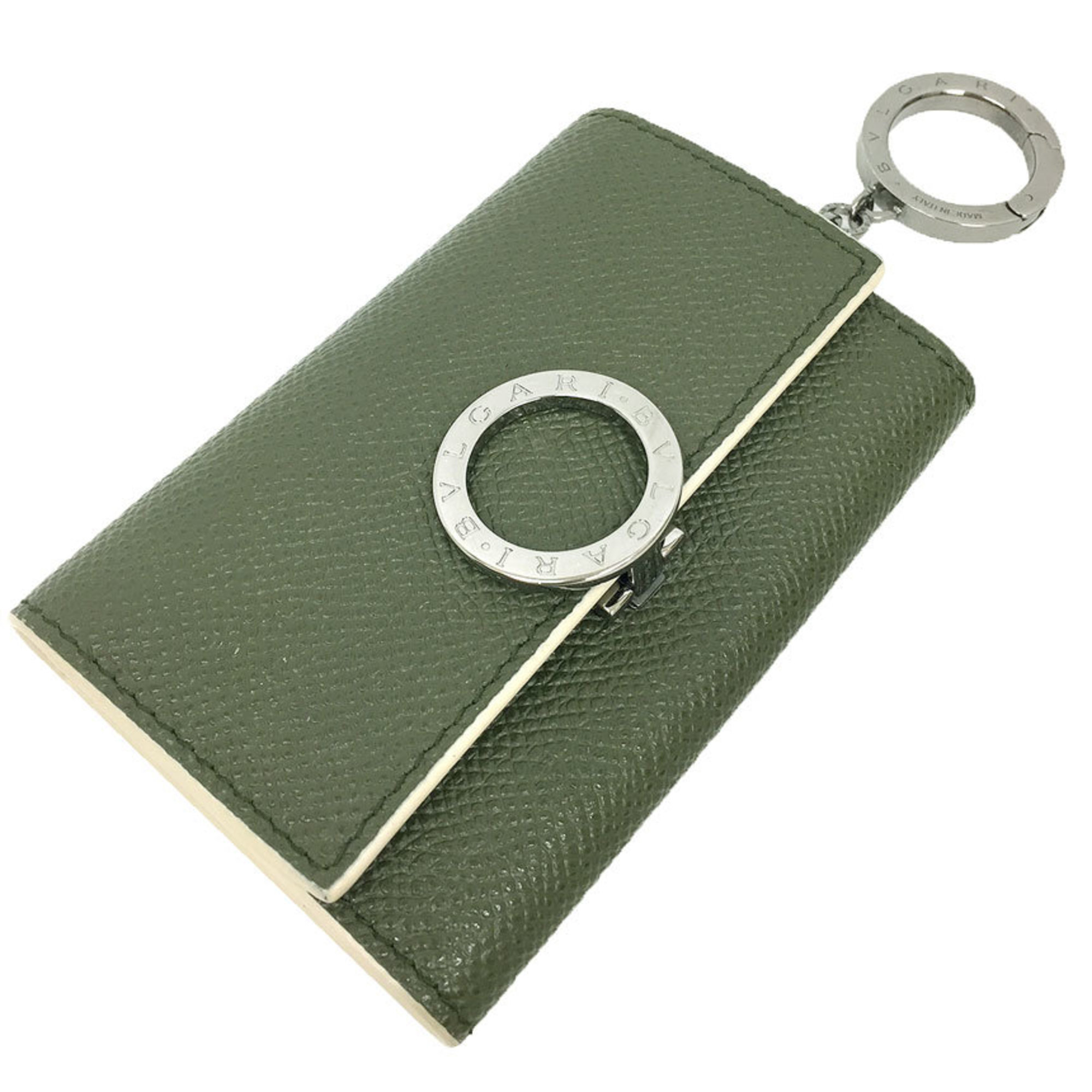 BVLGARI Clip Key Case for Men, Calfskin, 291068, 6-Ring, Mimetic Jade, Green, Bvlgari, Small Wallet