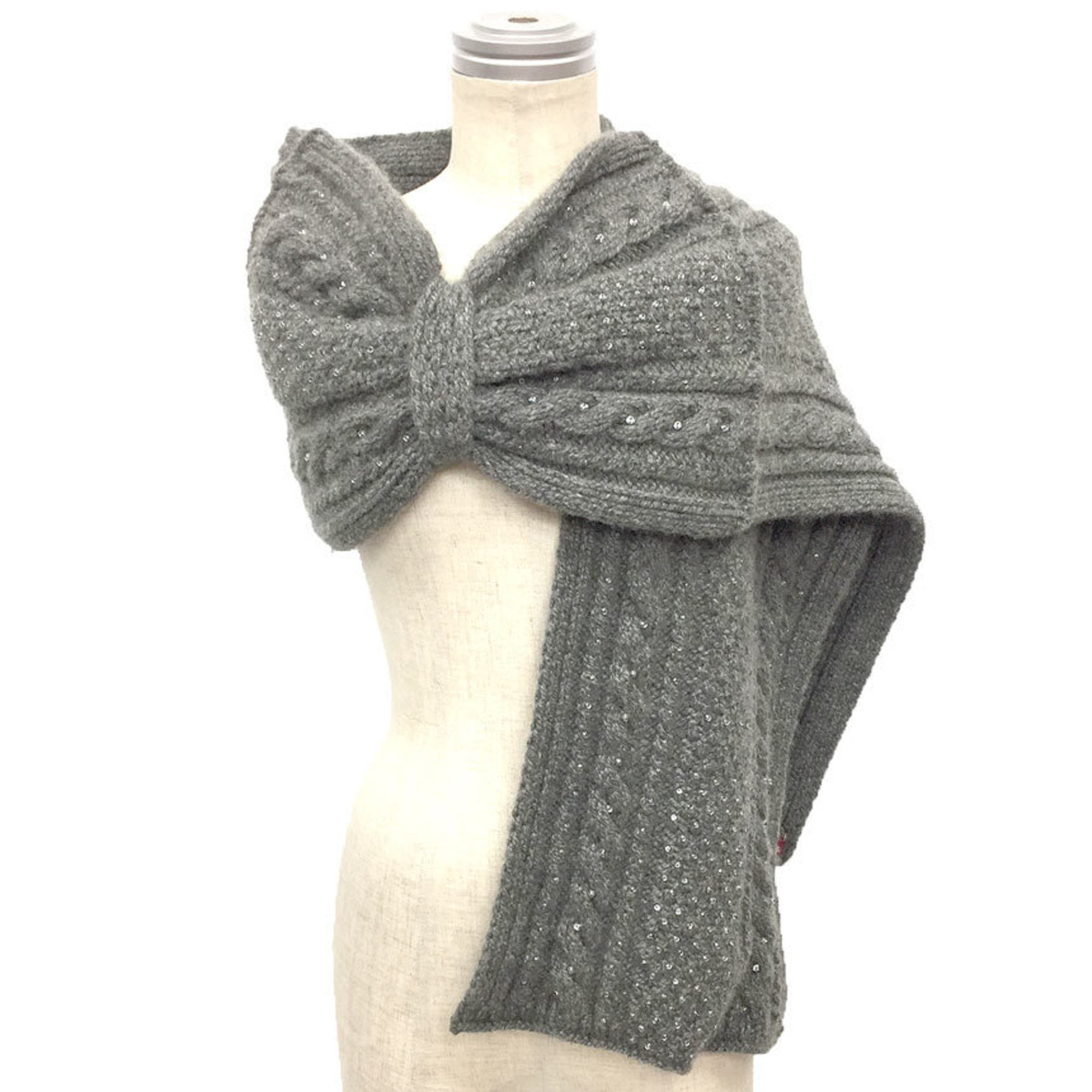 Valentino Garavani Cashmere Stole Grey 7WV00487-AZST01 Rhinestone Ribbon