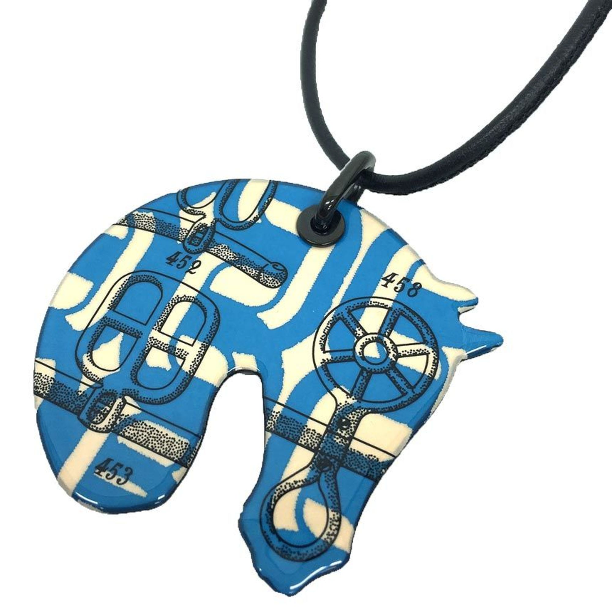 HERMES Hermes Necklace Pendant Tattersall PM TATERSALE H9121FY82 Buckle Workshop Enamel Blue Horse