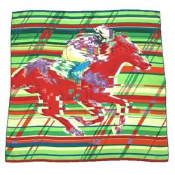 HERMES Hermes Scarf Muffler Carre 90 PHOTO FINISH Jockey Horse 100% Silk Green x Red