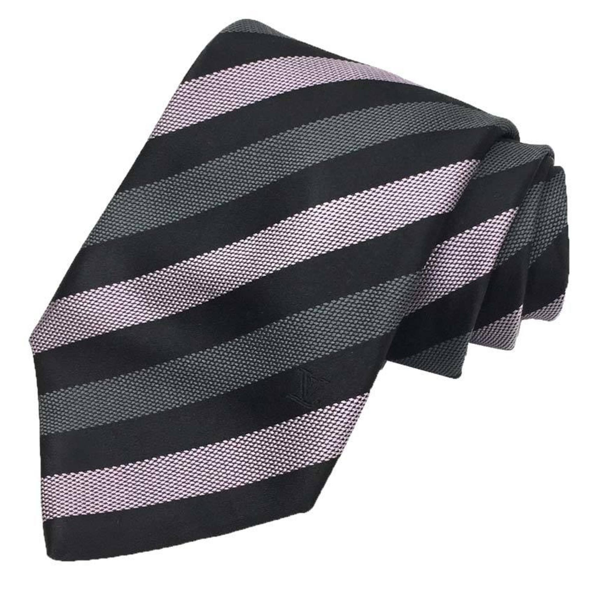 LOUIS VUITTON Louis Vuitton tie striped black x gray purple 100% silk men's