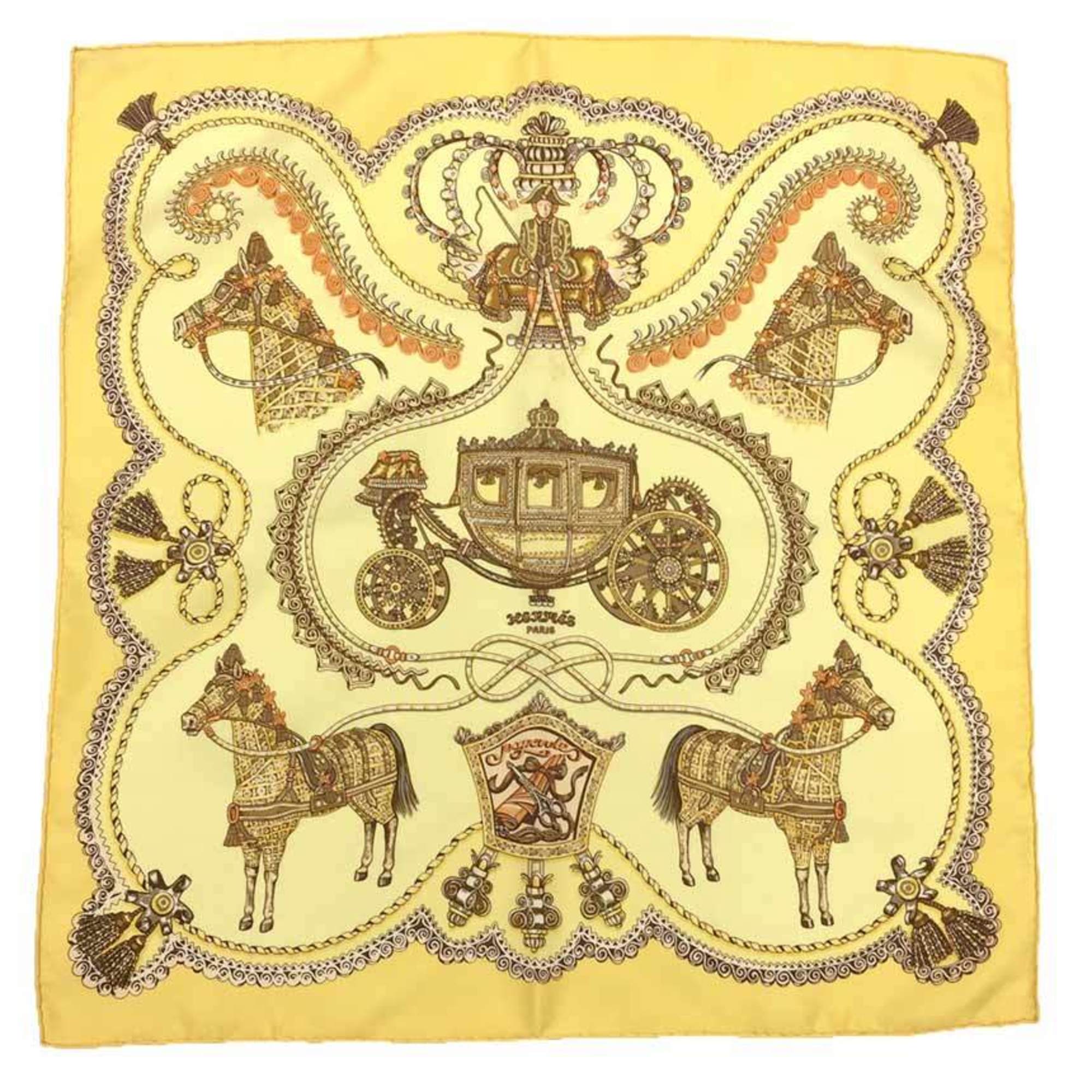 HERMES Hermes Carre 45 Scarf Muffler Paperoles Yellow 100% Silk