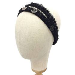 CHANEL Headband Black Coco Mark Button Matelasse Tweed Chanel