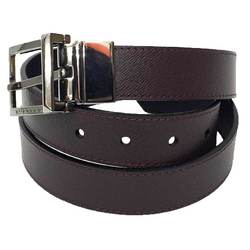 BURBERRY Burberry Leather Belt, Reversible, Silver Buckle, Black/Bordeaux, 90-100cm, 5-hole adjustment, Burberry, Men's