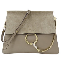 Chloé Chloe Bag Women's Faye Shoulder Leather Suede Taupe Greige Chain