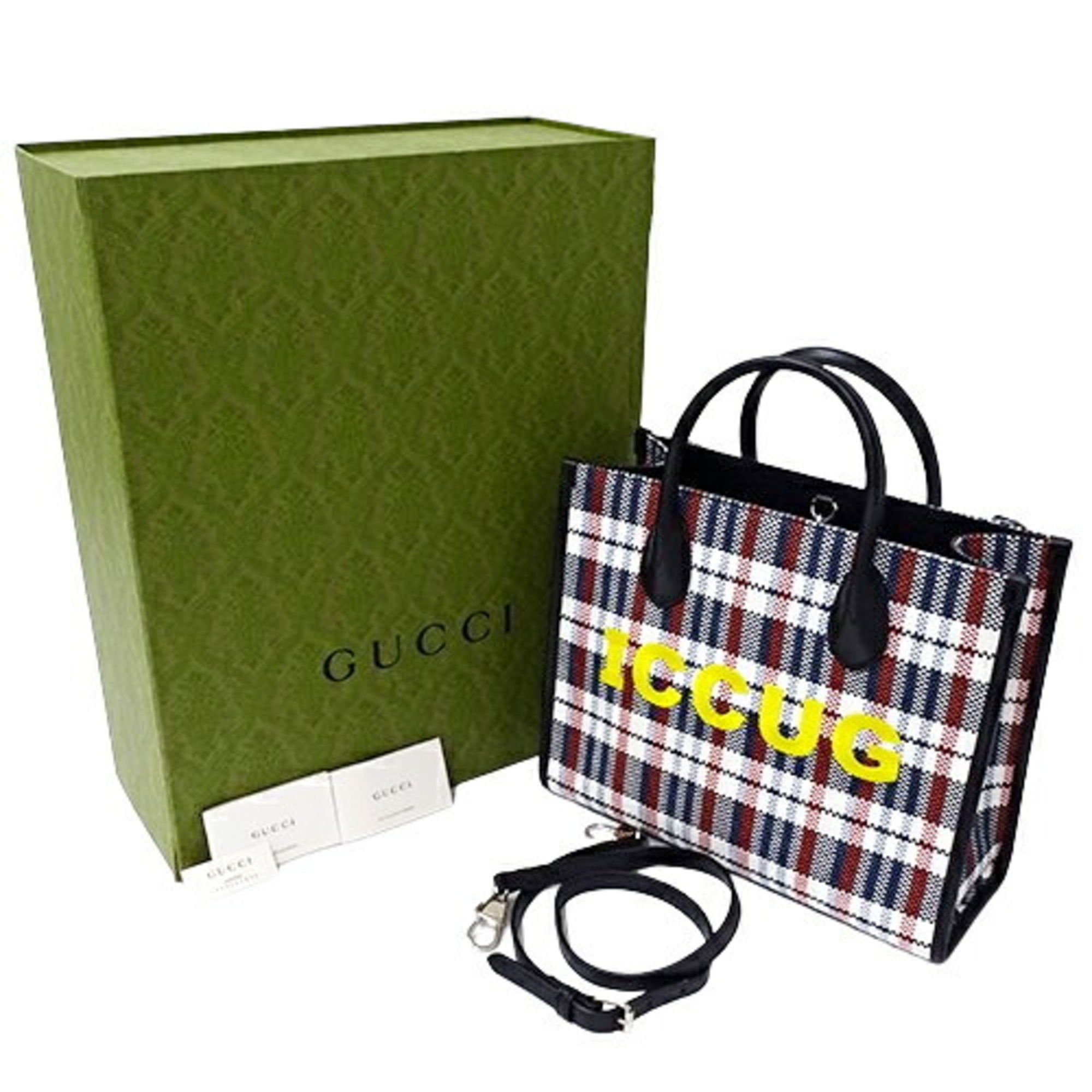 Gucci GUCCI Bag Women's Tote Handbag Shoulder 2way Embroidery Blue Red Multicolor 659983 Check