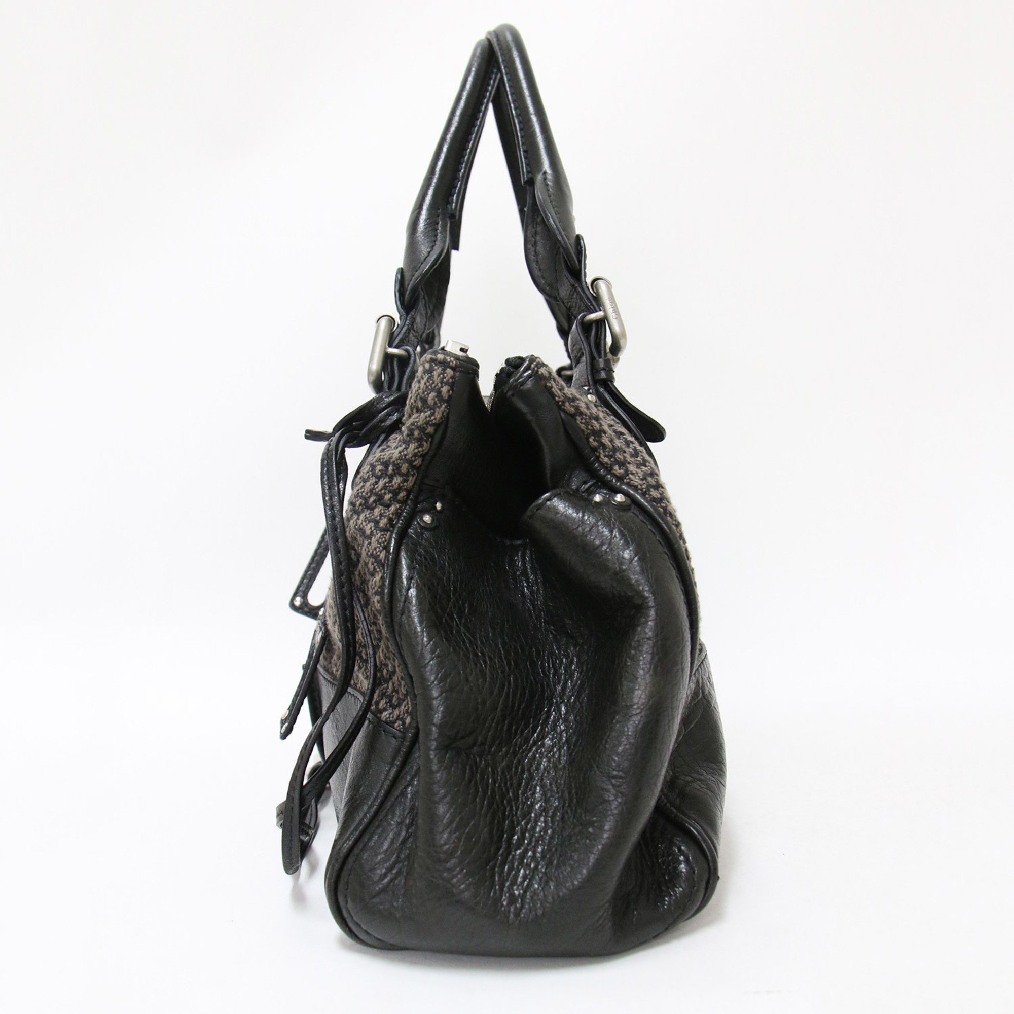 Chloé Chloe Paddington Bag Handbag Shoulder Black Grey Padlock Tweed Leather Women's K4074