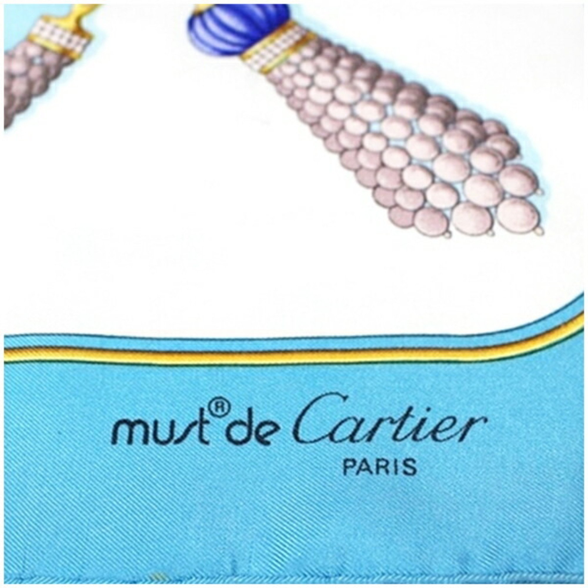 Cartier Must de Scarf Muffler Light Blue Pattern Women's