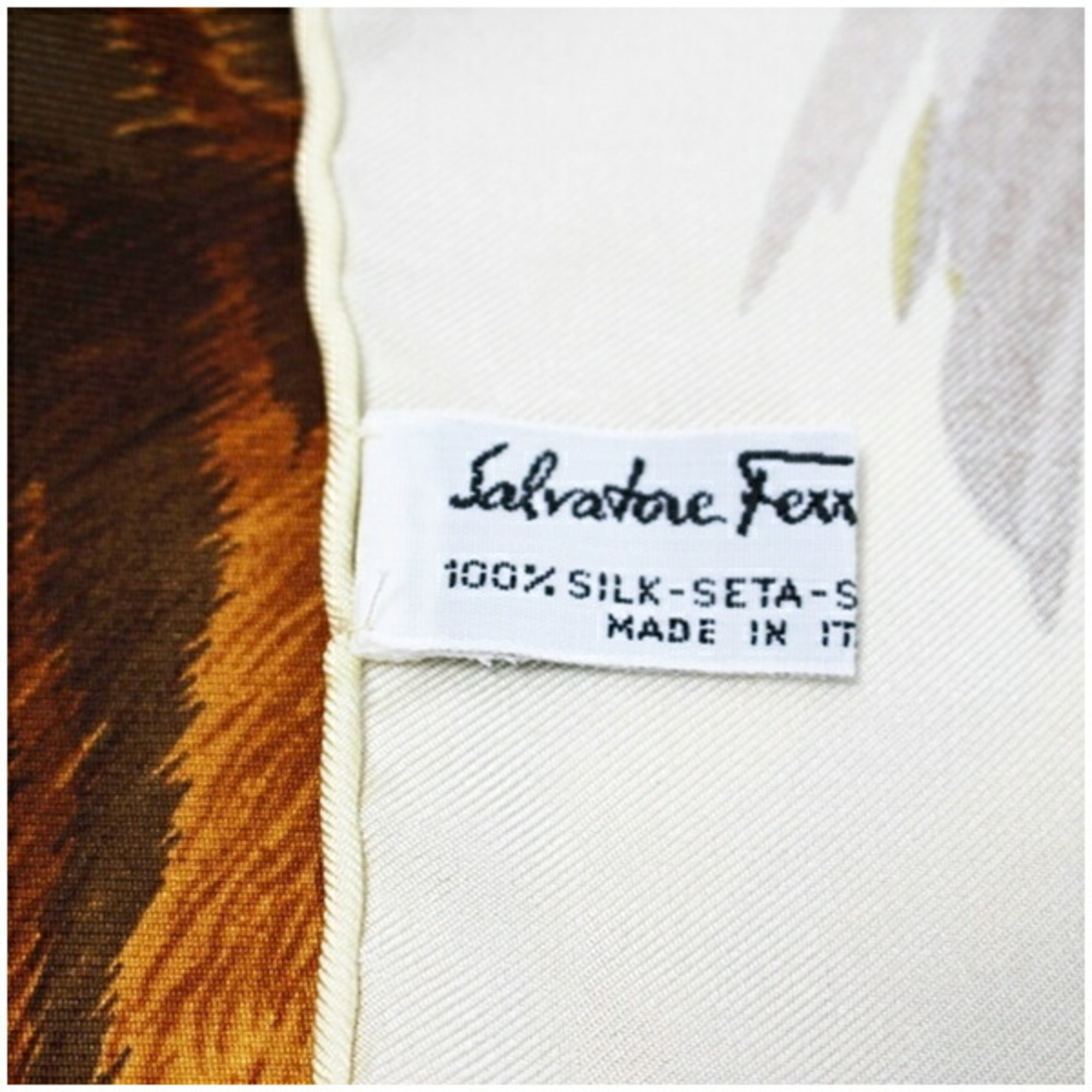 Salvatore Ferragamo Silk Scarf Muffler Cream x Black Tiger Pattern SALVATORE FERRAGAMO Women's