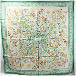 Hermes Silk Scarf Muffler Carre 90 "OEillets sauvages et autres Caryophyllees" Wild carnations and dianthus, white x green, HERMES, women's