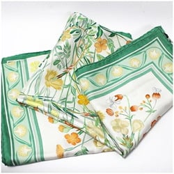 Hermes Silk Scarf Muffler Carre 90 "OEillets sauvages et autres Caryophyllees" Wild carnations and dianthus, white x green, HERMES, women's