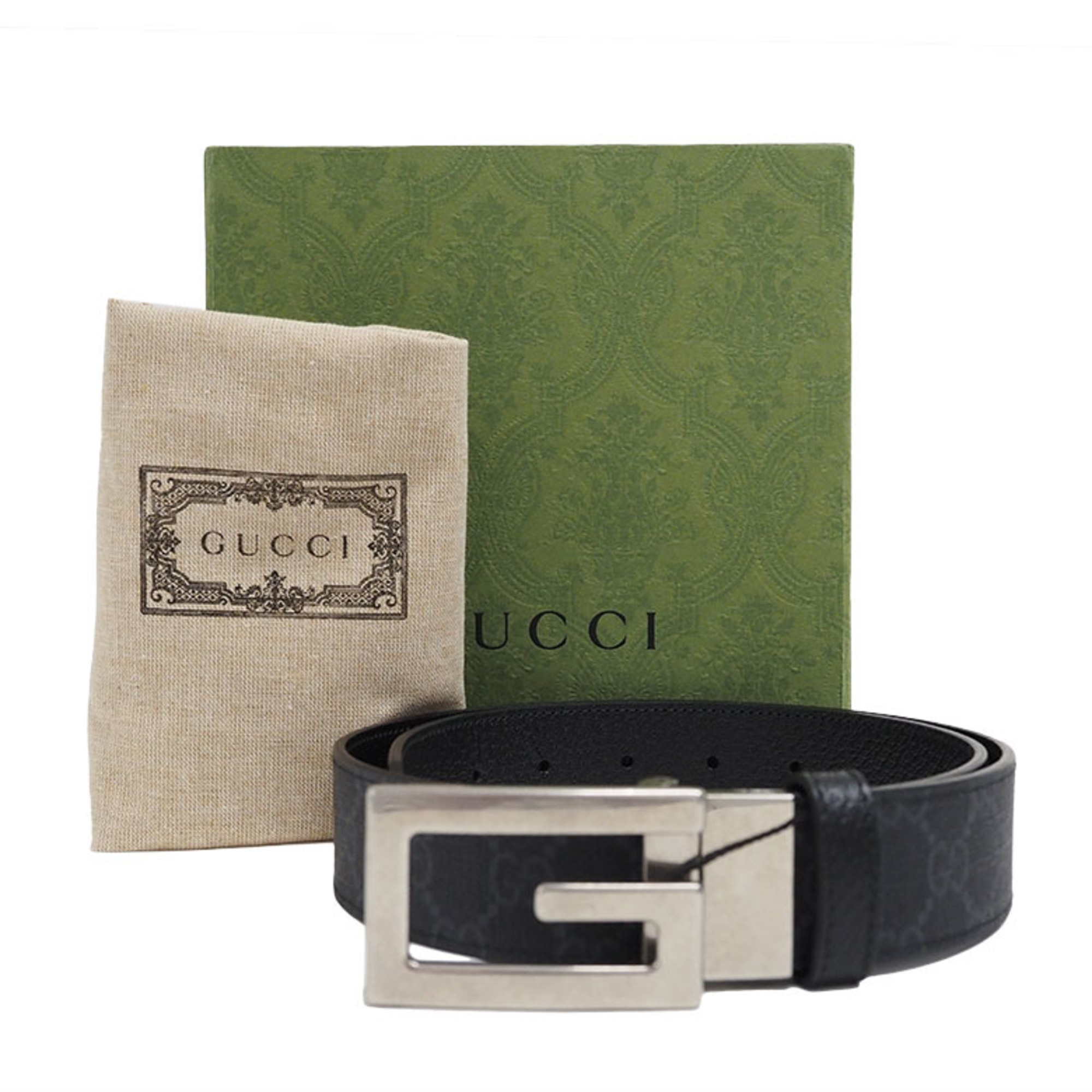 Gucci Square G Buckle Reversible Belt 35mm 80cm Black Men's 26974 Leather GUCCI