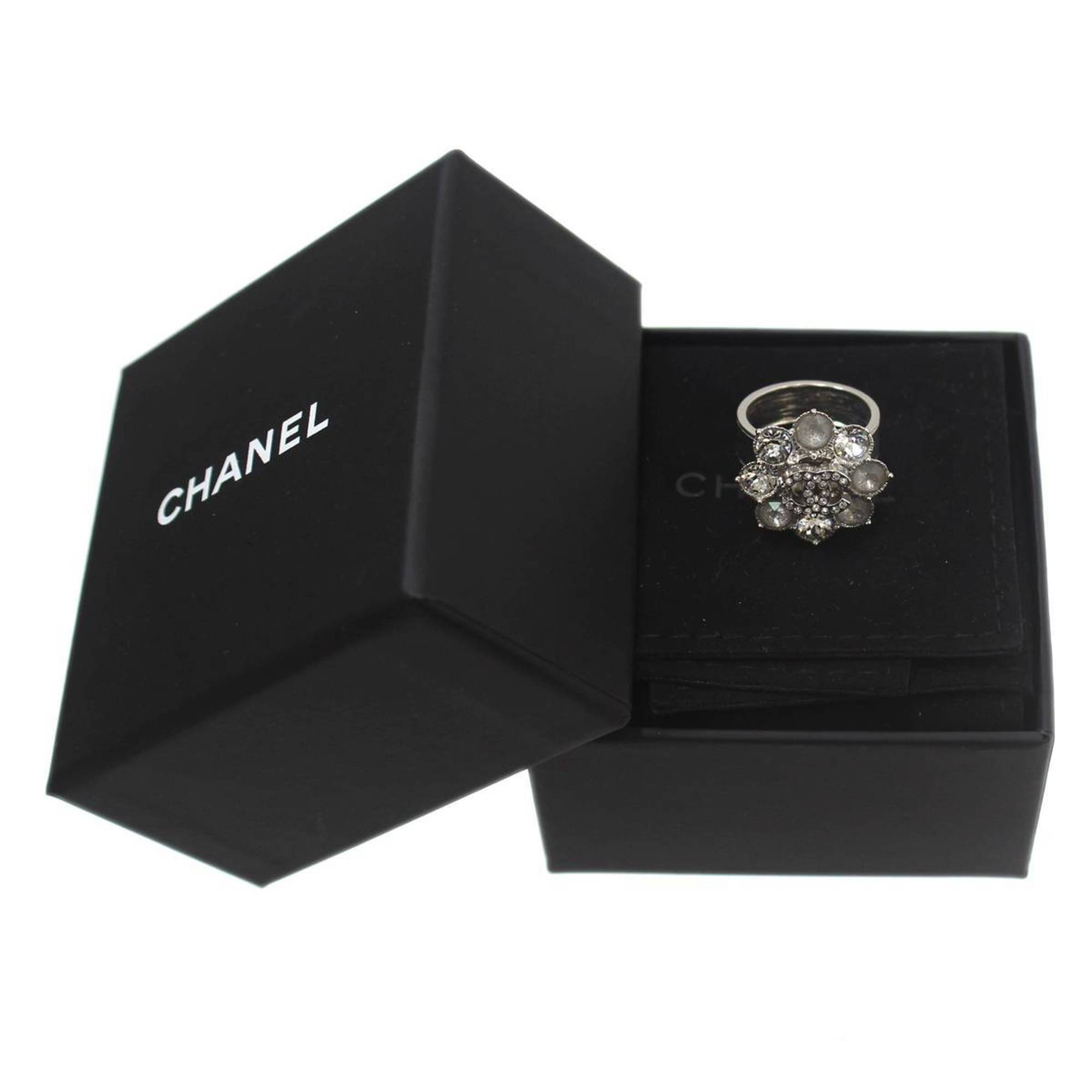 CHANEL Flower motif Coco mark ring silver B16V