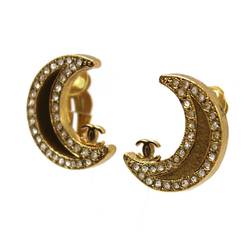 CHANEL Chanel Crescent Moon Motif Coco Mark Earrings 01P Gold Color