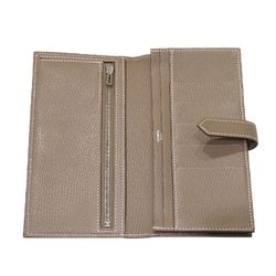 HERMES Bearn Soufflet Wallet Long Etoupe Silver Hardware Epson A196 Men's Women's Compact