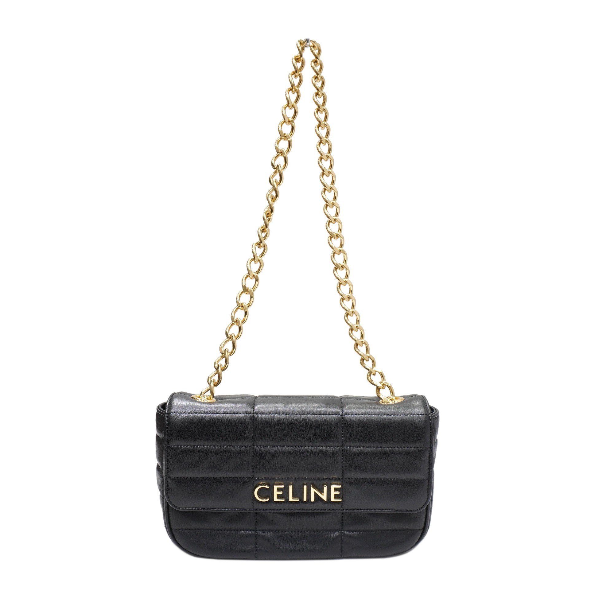 CELINE Matelasse Chain Shoulder Bag Black Calfskin A287 Women's Men's