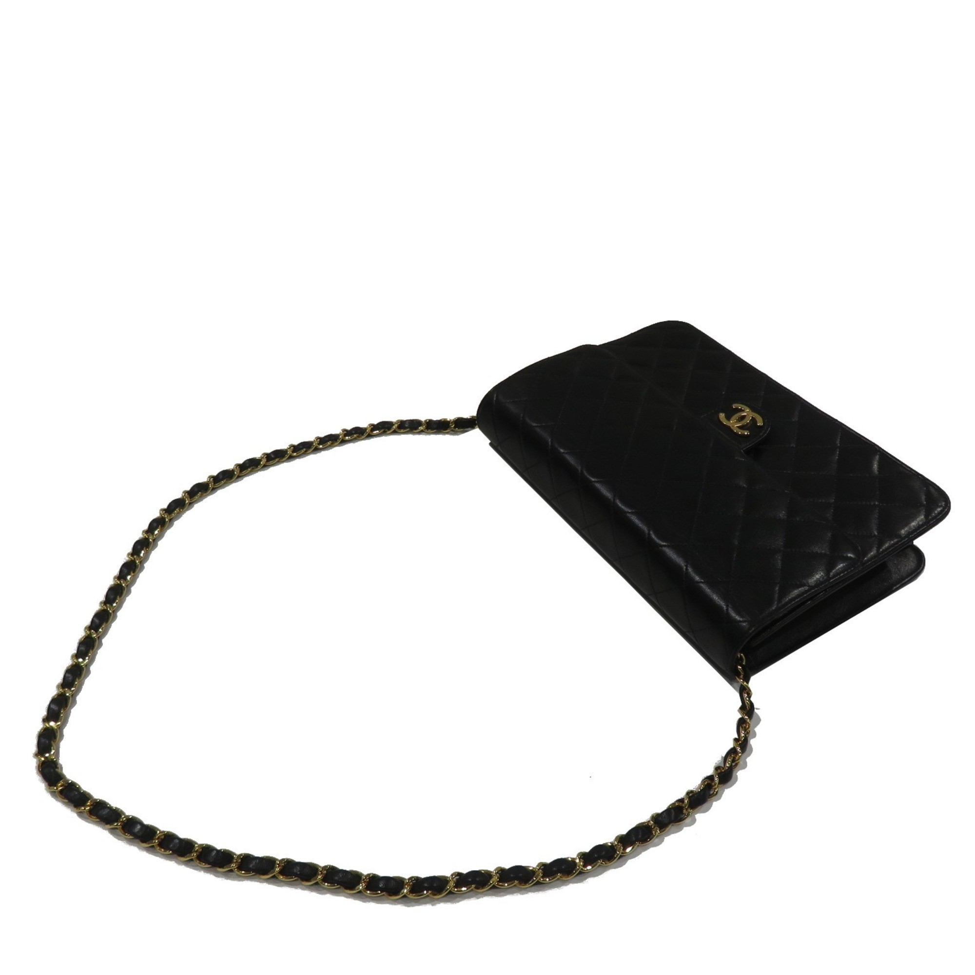 CHANEL Chanel Matelasse Chain Shoulder Bag Black Lambskin Women's Men's