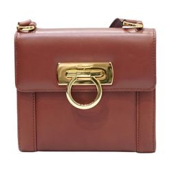 Salvatore Ferragamo Gancini Shoulder Bag Bordeaux/G Hardware Calfskin A209 for Men and Women