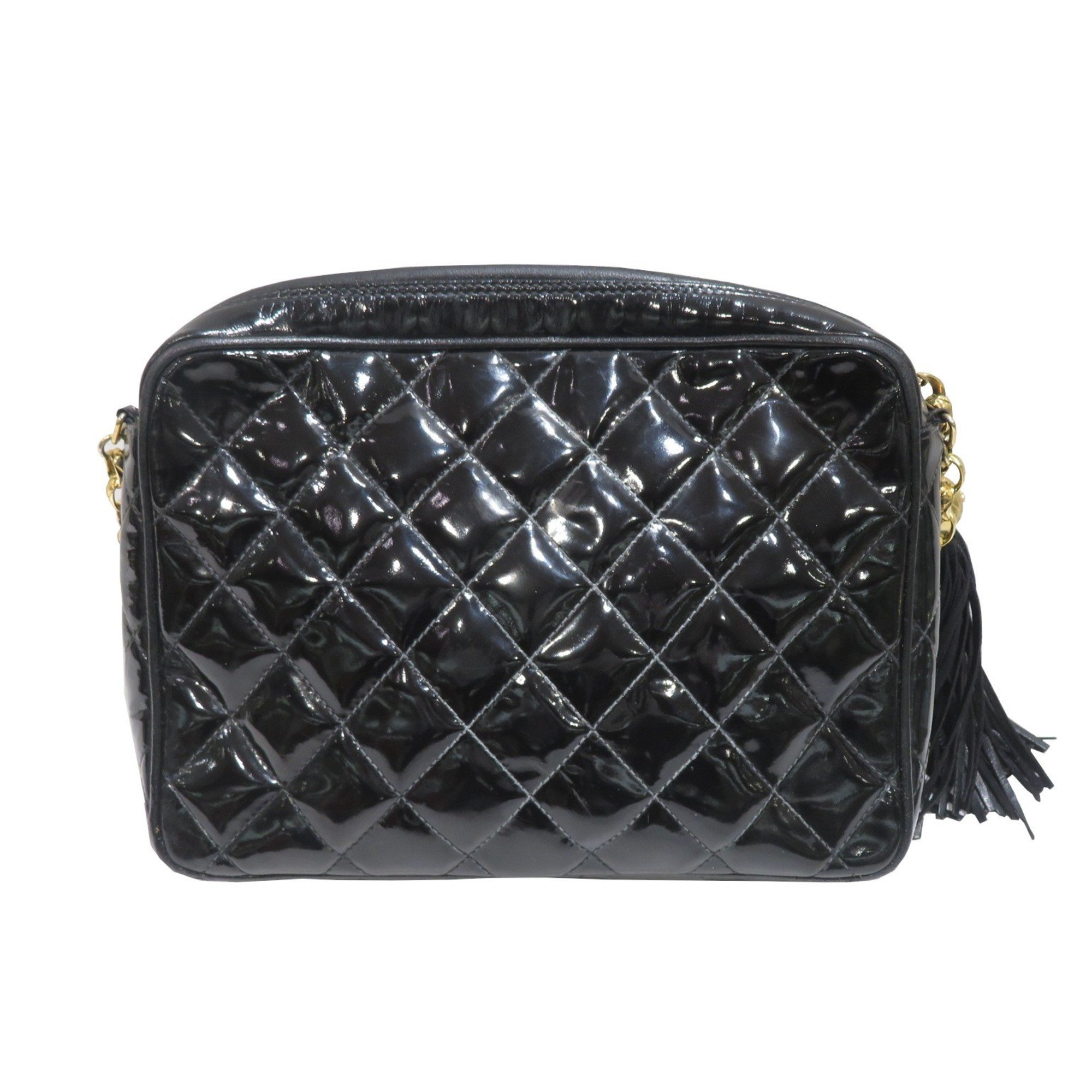 CHANEL Chanel Matelasse Chain Shoulder Bag Black Enamel A252 Women's Men's
