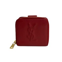 YVES SAINT LAURENT YSL Cassandra Round Leather Bi-fold Wallet Red 18896