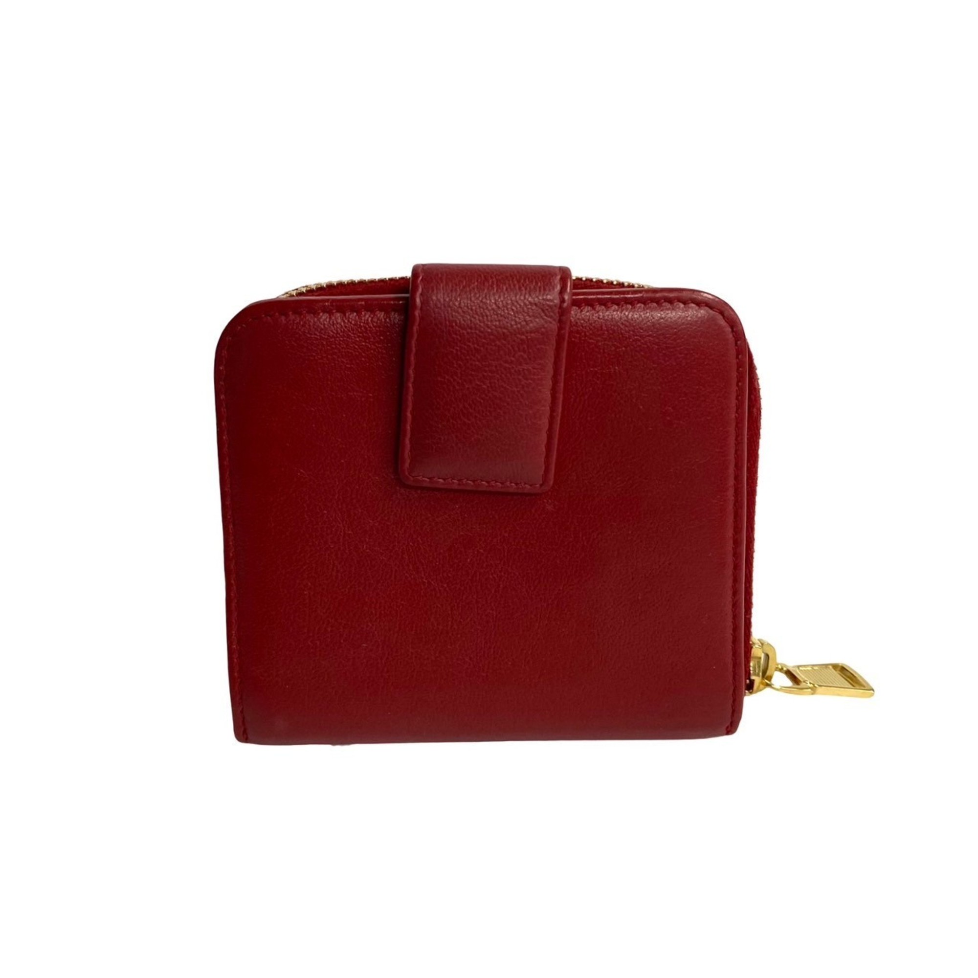 YVES SAINT LAURENT YSL Cassandra Round Leather Bi-fold Wallet Red 18896