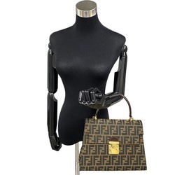 FENDI Zucca pattern FF metal fittings canvas leather 2way handbag shoulder bag brown 21853