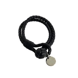 BOTTEGA VENETA Intrecciato Leather Bracelet Bangle Silver Black 33438