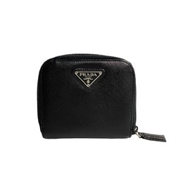 PRADA Prada Triangle metal fittings Saffiano leather round bi-fold wallet Black 78246