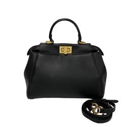 FENDI Peekaboo Small Turnlock Hardware Leather 2way Handbag Shoulder Bag Black -4007