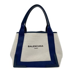 BALENCIAGA Tote Bag Handbag Navy Cabas S Canvas White Beige/Navy Women's z0745