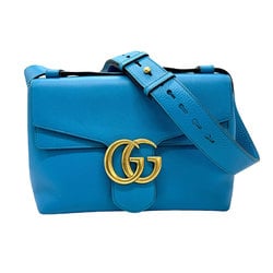 GUCCI Shoulder Bag GG Marmont Leather Blue Unisex 401173 z0798