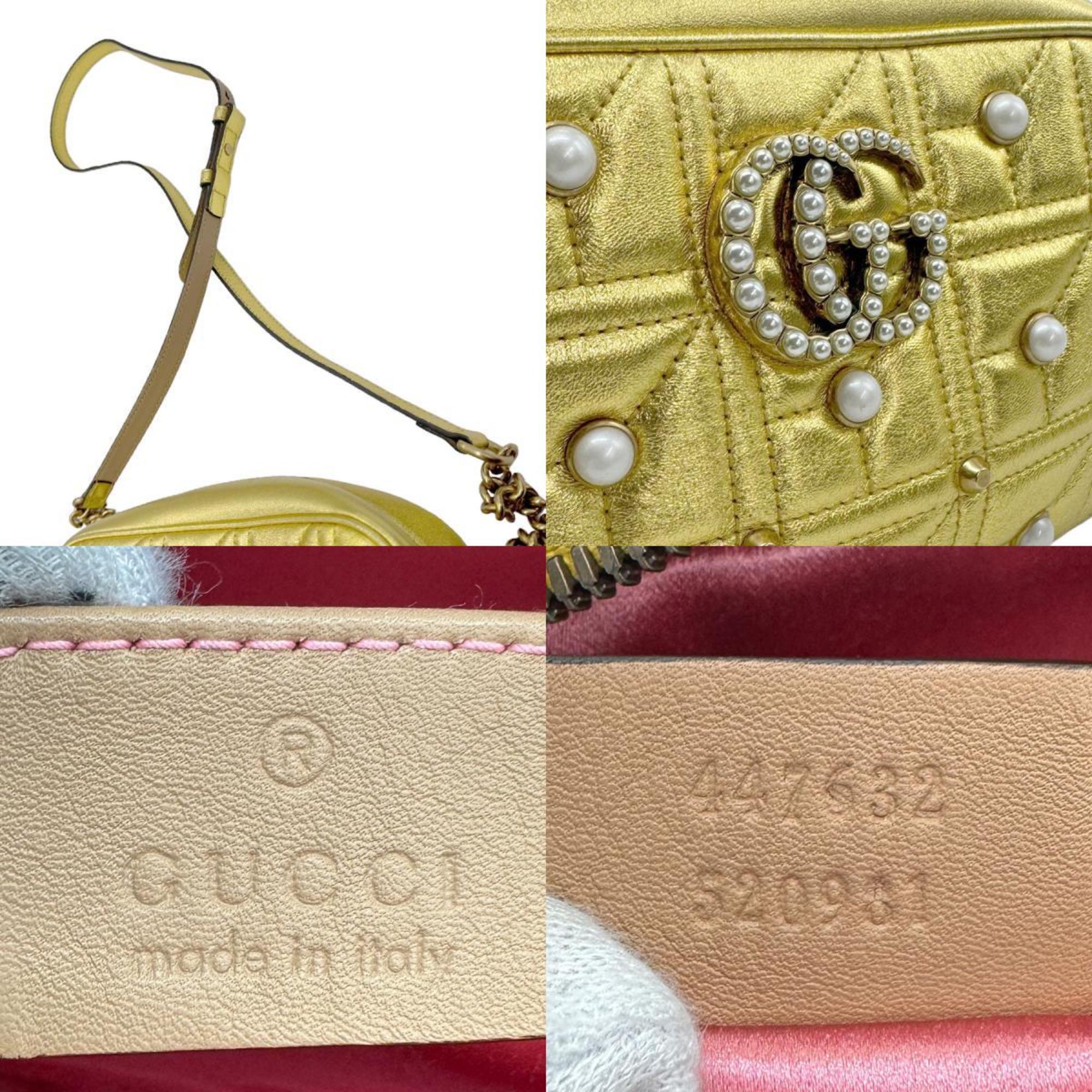 GUCCI Shoulder Bag GG Marmont Leather/Faux Pearl Gold Women's 447632 z0772