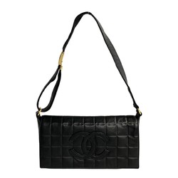 CHANEL Chocolate Bar Leather Handbag Semi One Shoulder Bag Black 16831
